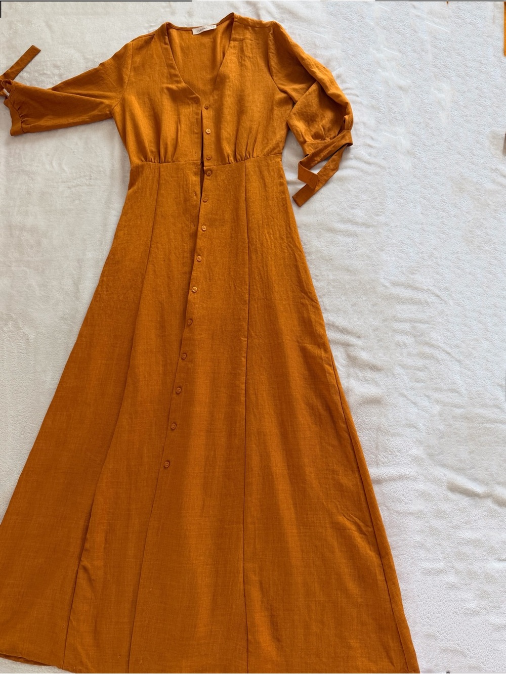 Rokoko Terracotta Button Front Maxi Dress Tie Sleeve Boho Size M